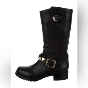 Valentino Black Heeled Boots with Gold Accents size 37.5